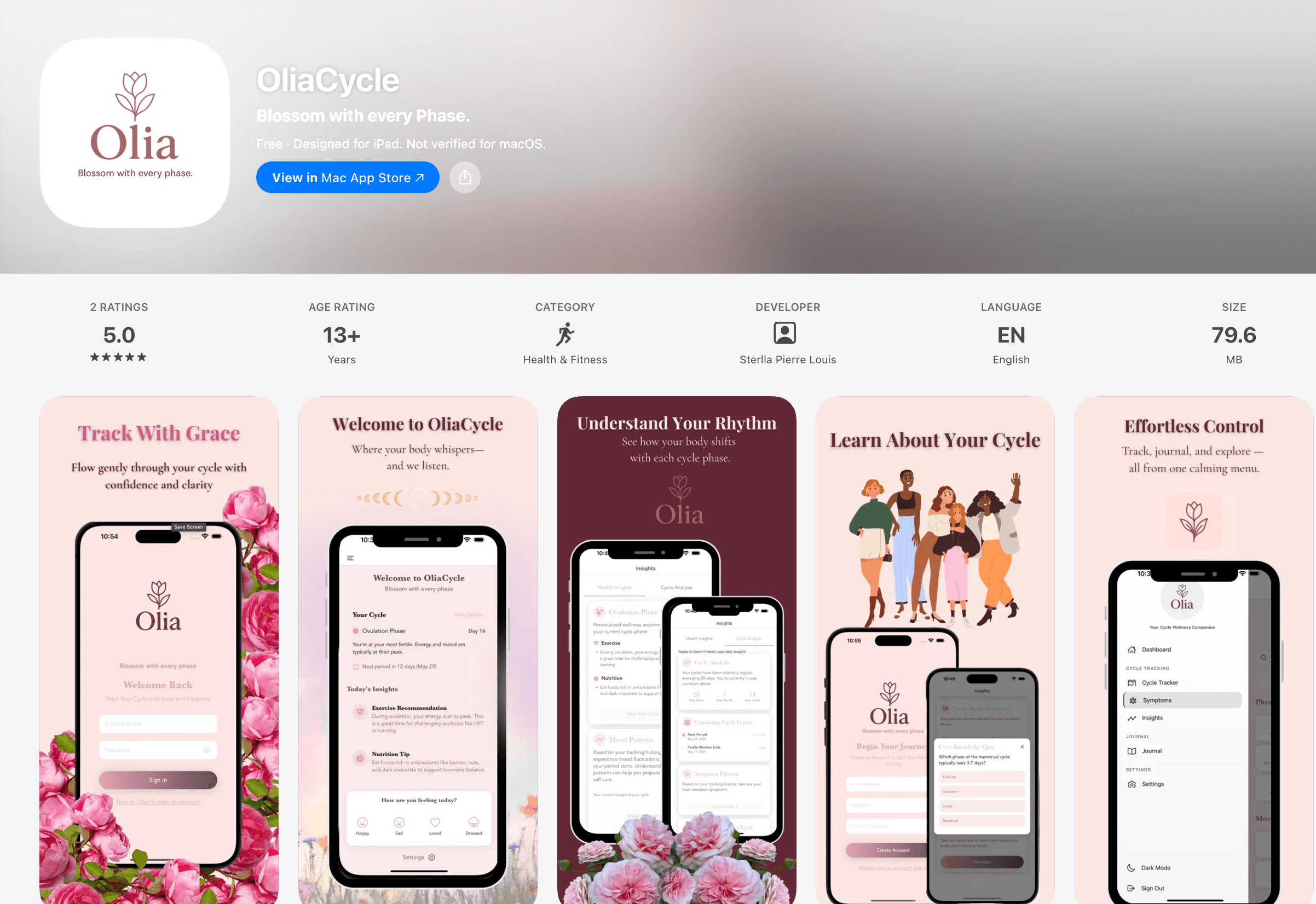 OliaCycle on the App Store — cycle tracking app screenshots