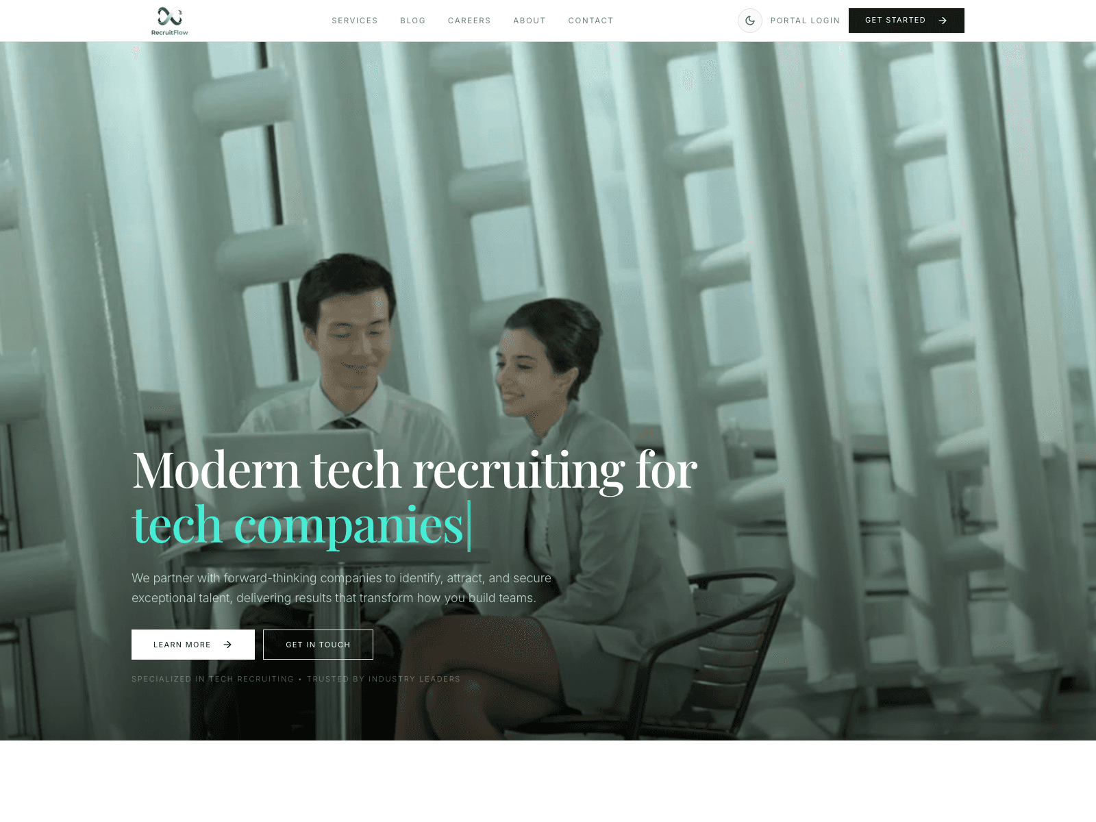 RecruitFlow website — modern tech recruiting for tech companies